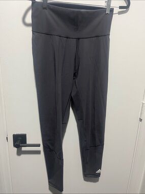 adidas Grey High-Rise Athletic Leggings with Logo